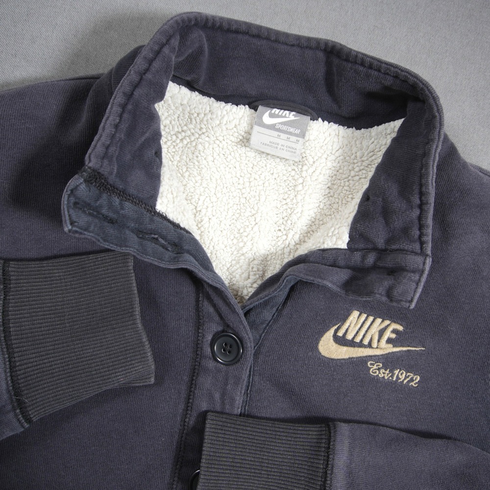 VTG Y2K Nike Sherpa Lined Button Front Women Jacket M 319799-010 Sporty Retro